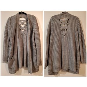 Grey lace up sweater